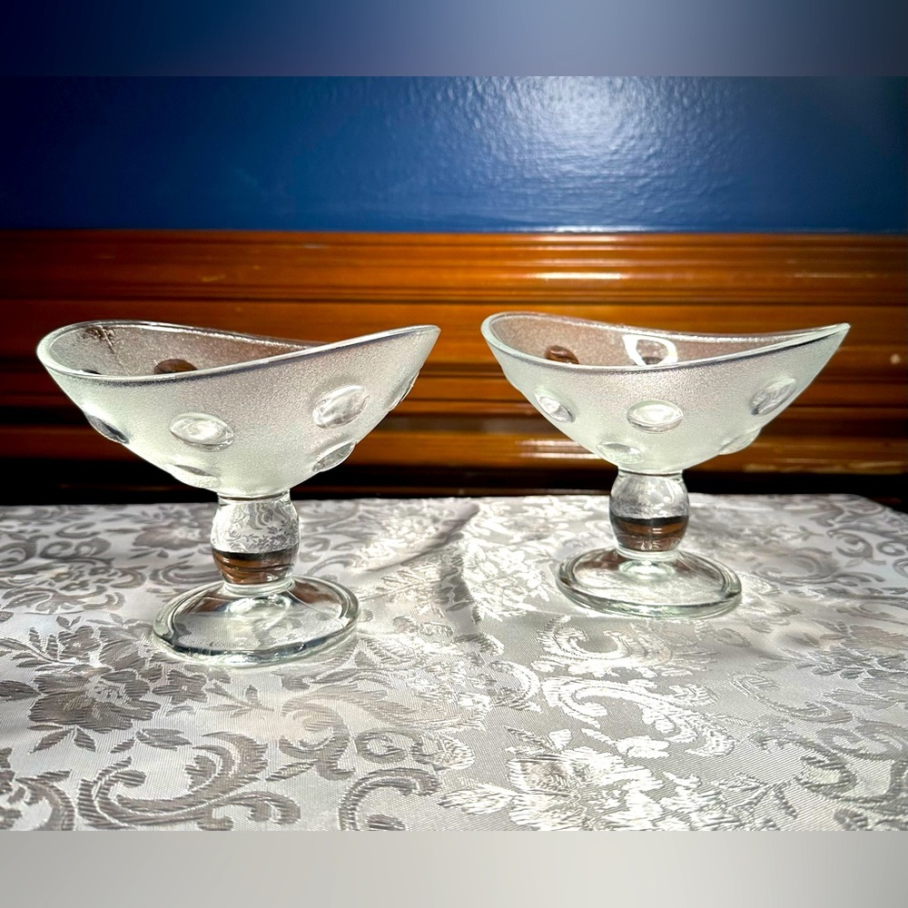 Italian 8.5 Oz Sundae Frosted Glass Ice Cream Dessert Dish Set Of 2